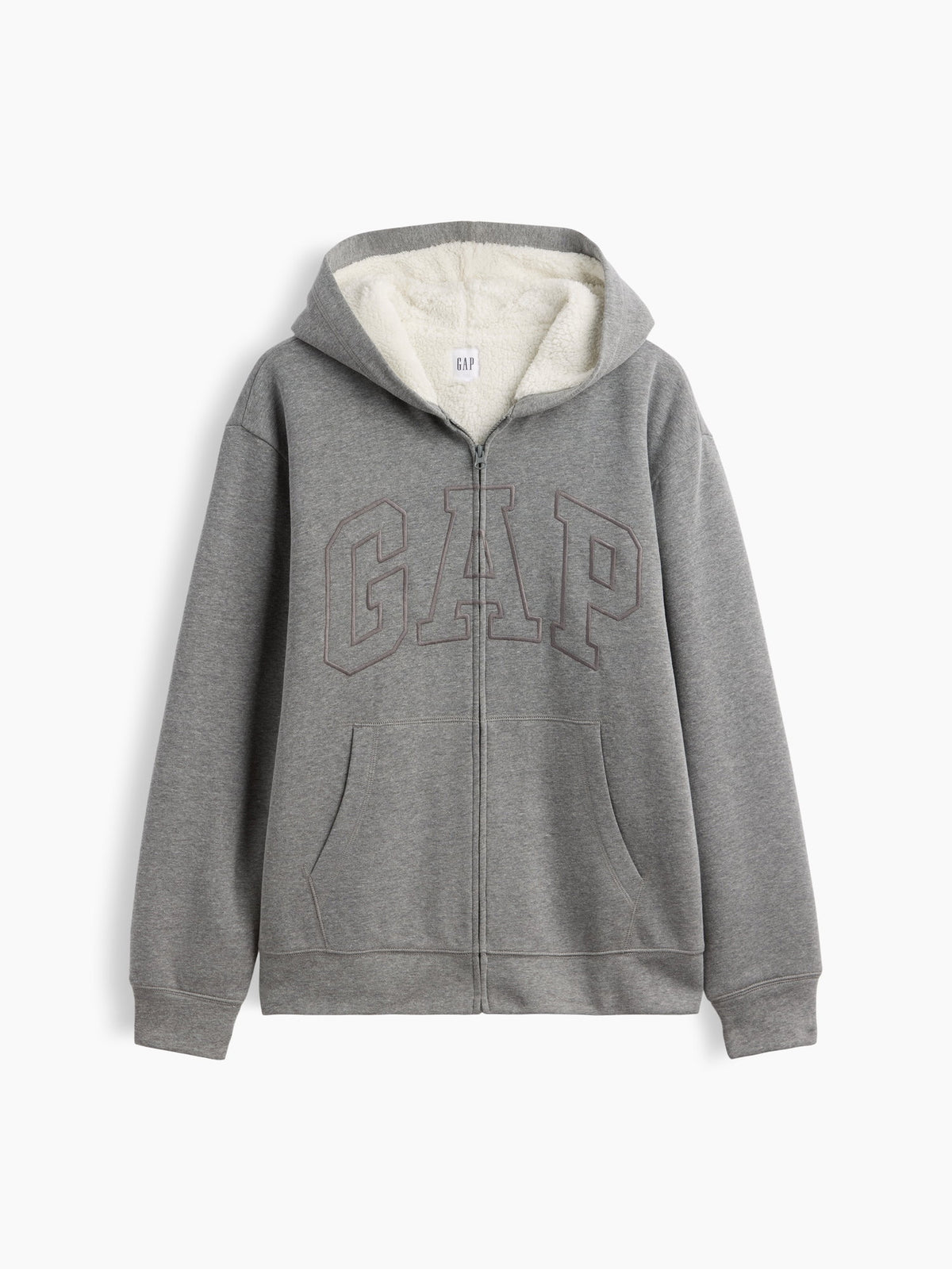 Gri Relaxed Gap Logo Sherpa Astarlı Fermuarlı Sweatshirt