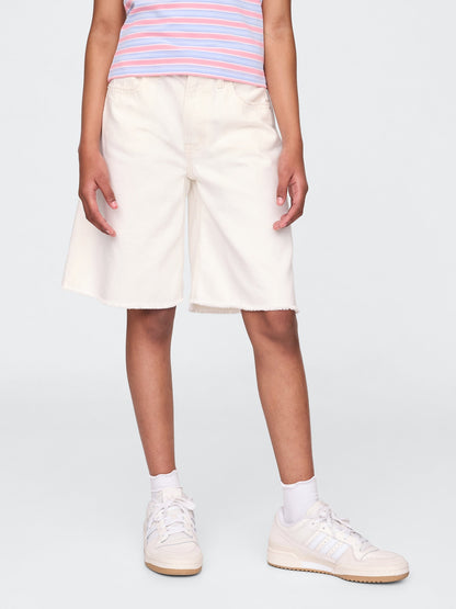 Kırık Beyaz Mid Rise Longline Denim Şort