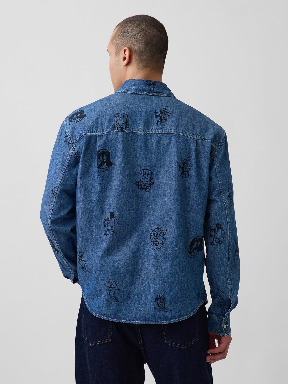 Mavi Jean-michel Basquiat Baskılı Denim Gömlek