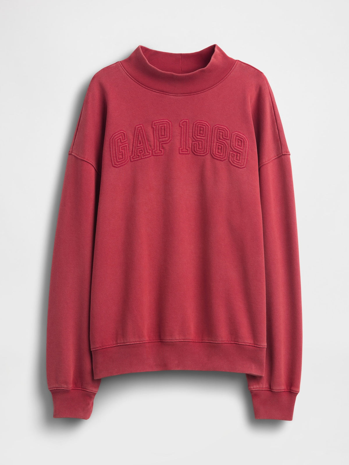 Kırmızı Heavyweight Fransız Havlu Kumaş Oversized Mockneck Sweatshirt