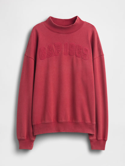 Kırmızı Heavyweight Fransız Havlu Kumaş Oversized Mockneck Sweatshirt