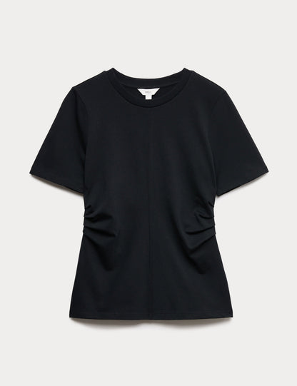 Saf Pamuklu Büzgülü T-shirt