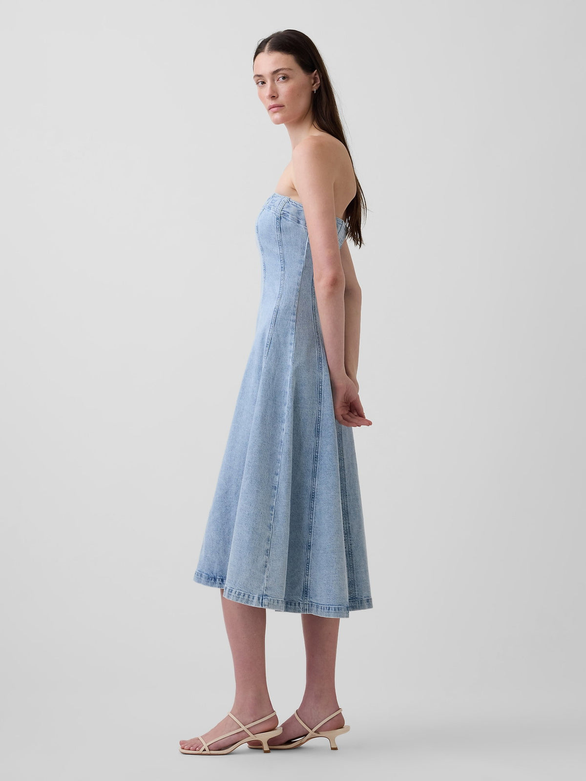 Açık Mavi Denim Midi Elbise