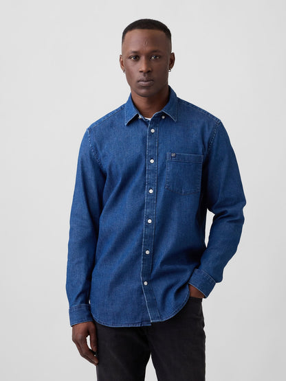 Koyu Mavi Relaxed Denim Gömlek