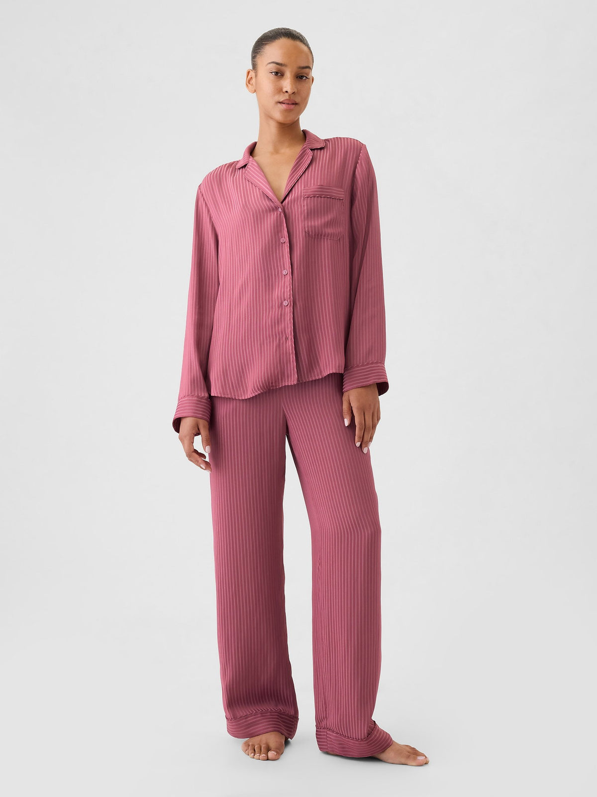Pembe Saten Pijama Üstü
