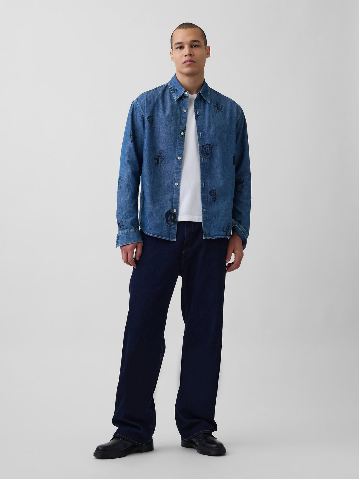 Mavi Jean-michel Basquiat Baskılı Denim Gömlek