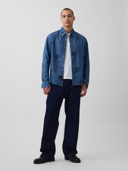 Mavi Jean-michel Basquiat Baskılı Denim Gömlek