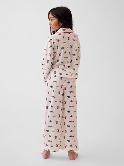 Kırık Beyaz Recycled Baskılı Pijama Takımı
