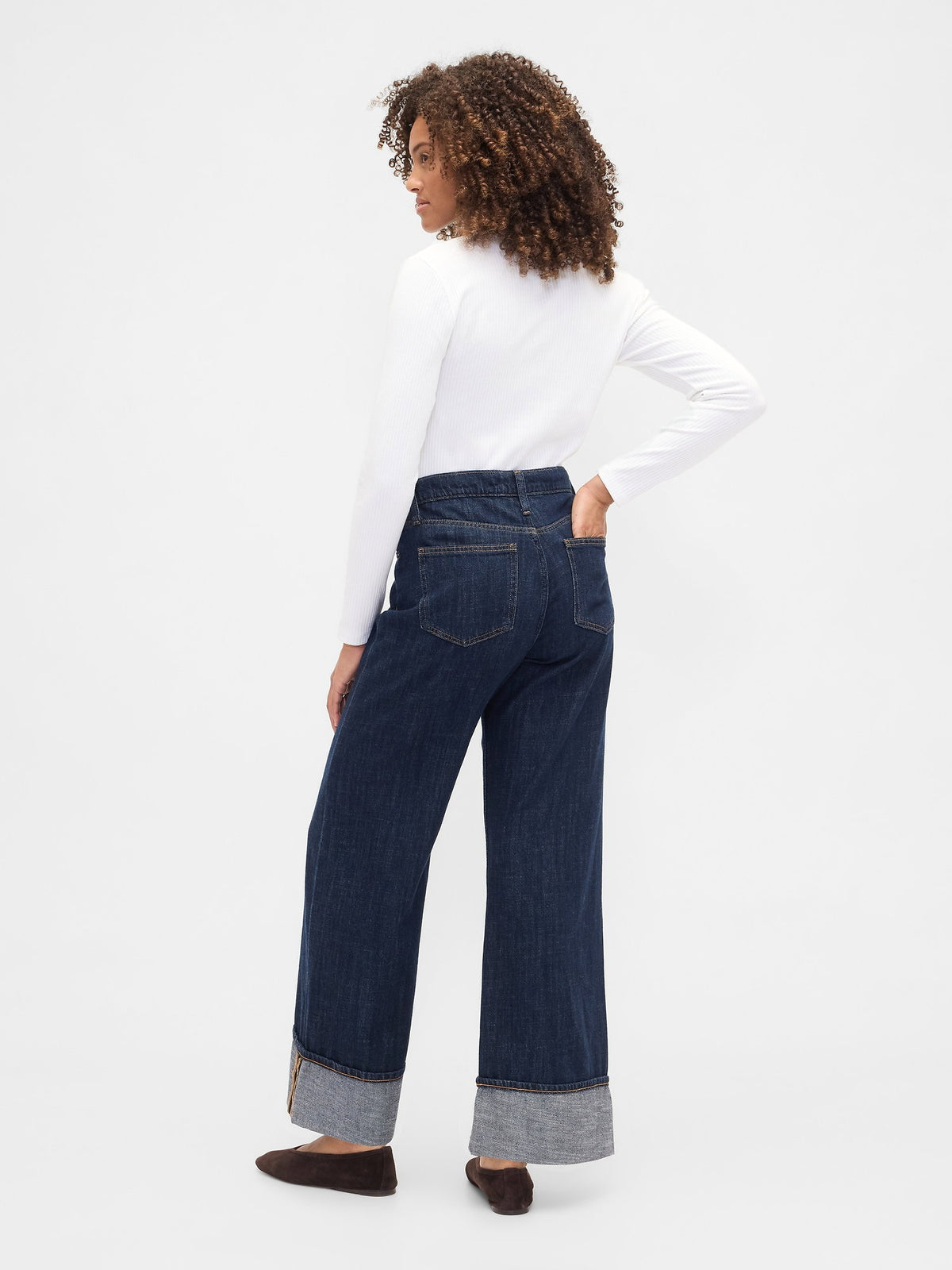 Koyu Mavi High Rise Wide-leg Jean Pantolon