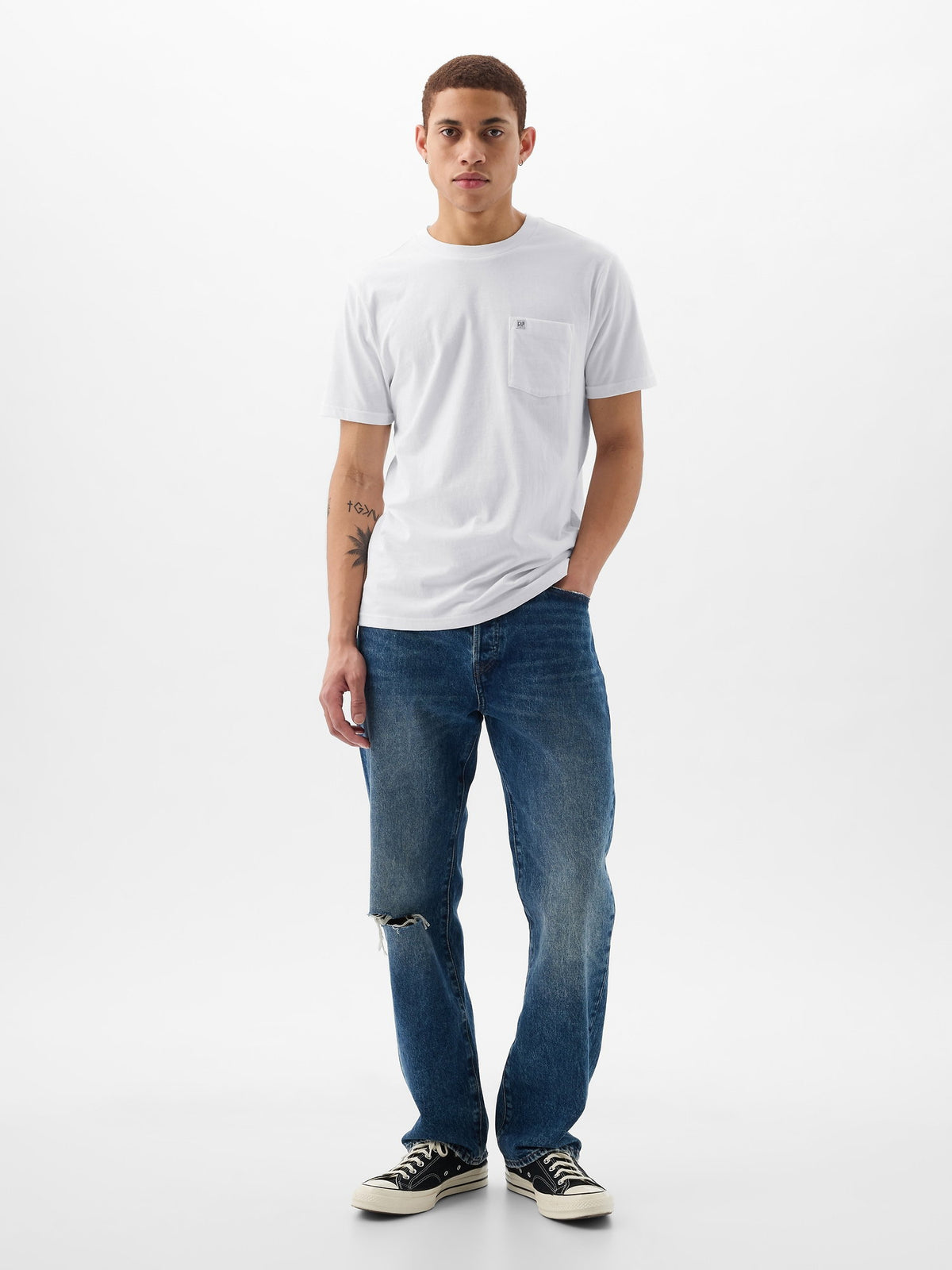 Beyaz Organik Pamuk Cepli T-shirt