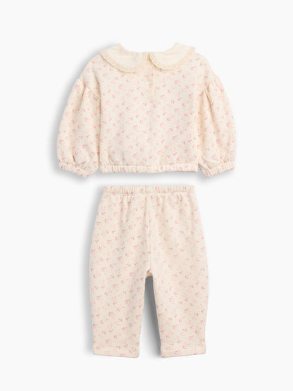 Beyaz Baby Vintage Yumuşak Dantel Yaka Sweat Takımı