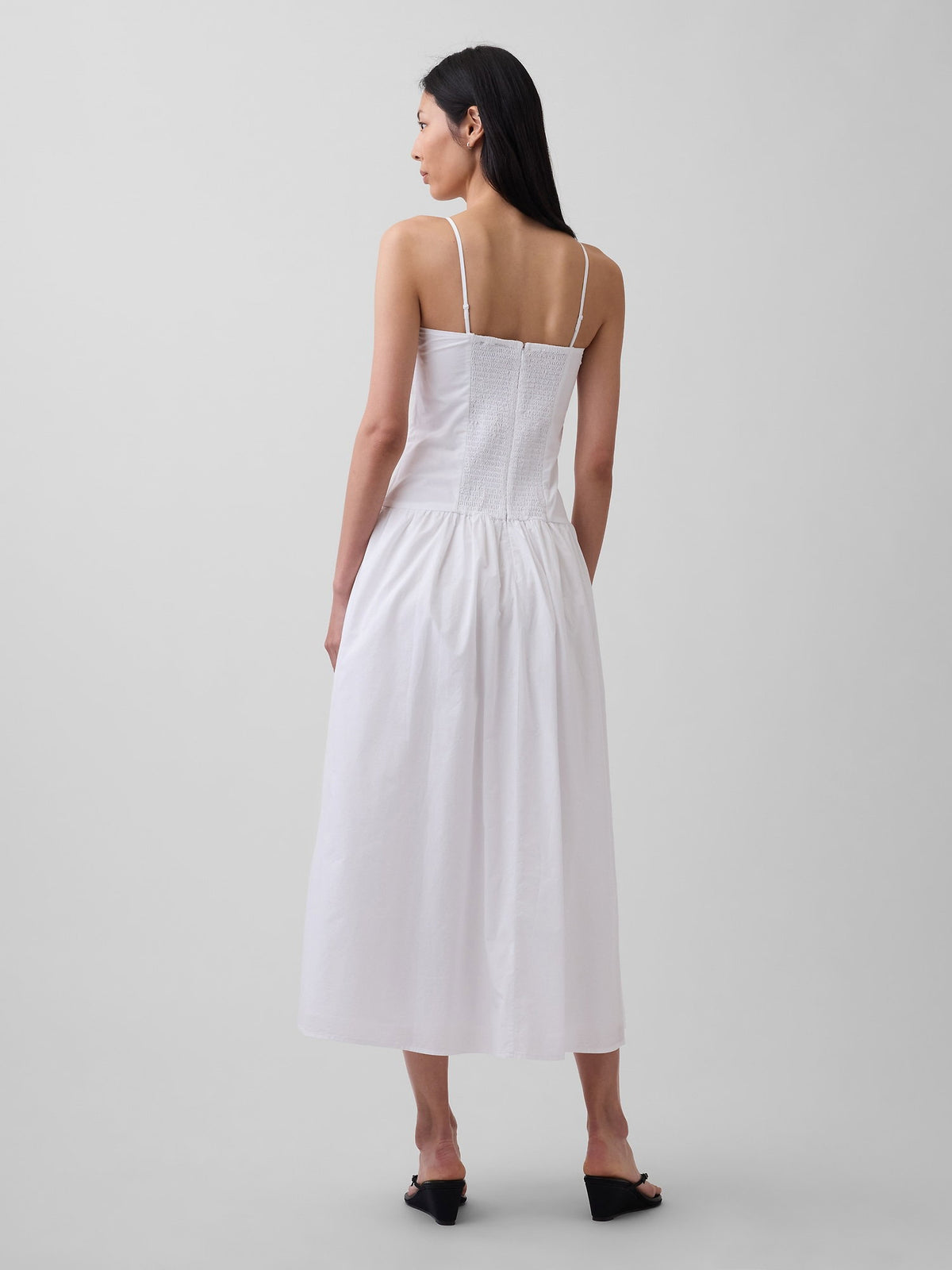 Beyaz Poplin Drop-waist Maxi Elbise