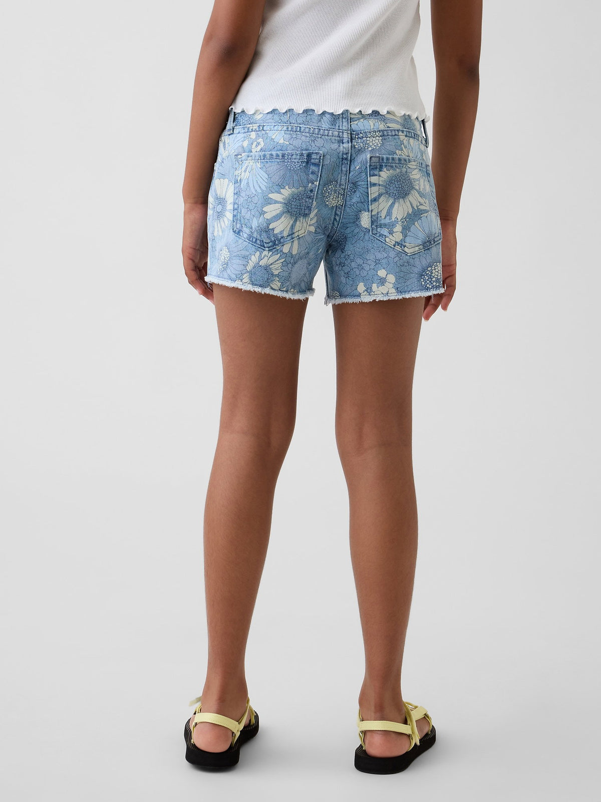 Açık Mavi Low Rise Stride Çiçekli Denim Şort