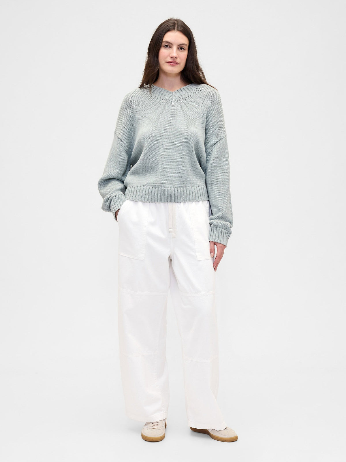 Beyaz Pull-on Wide Leg Jean Pantolon