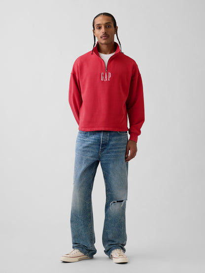 Kırmızı Heavyweight Oversized Logo Yarım Fermuarlı Sweatshirt