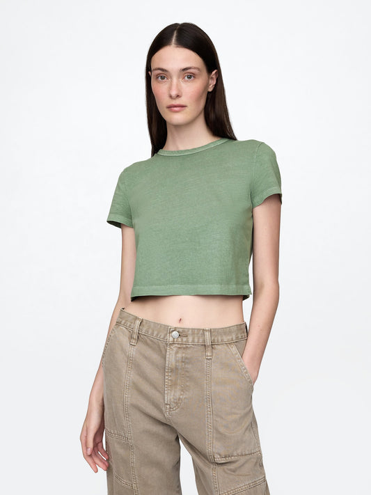 Yeşil %100 Organik Pamuk Vintagesoft Crop T-shirt