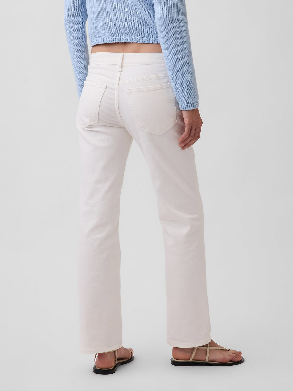 Beyaz Mid Rise Relaxed Straight Jean Pantolon