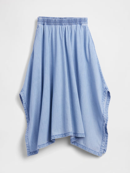 Açık Mavi Denim Midi Handkerchief Etek