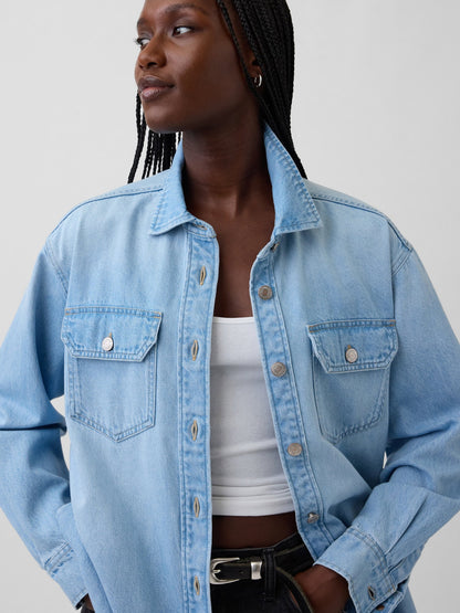 Açık Mavi Denim Western Gömlek Ceket