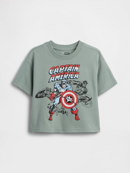 Yeşil Marvel Oversized Grafik Baskılı T-shirt