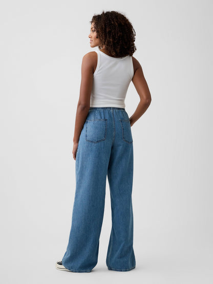 Mavi Mid Rise Pull-on Süper Hafif Wide-leg Jean Pantolon