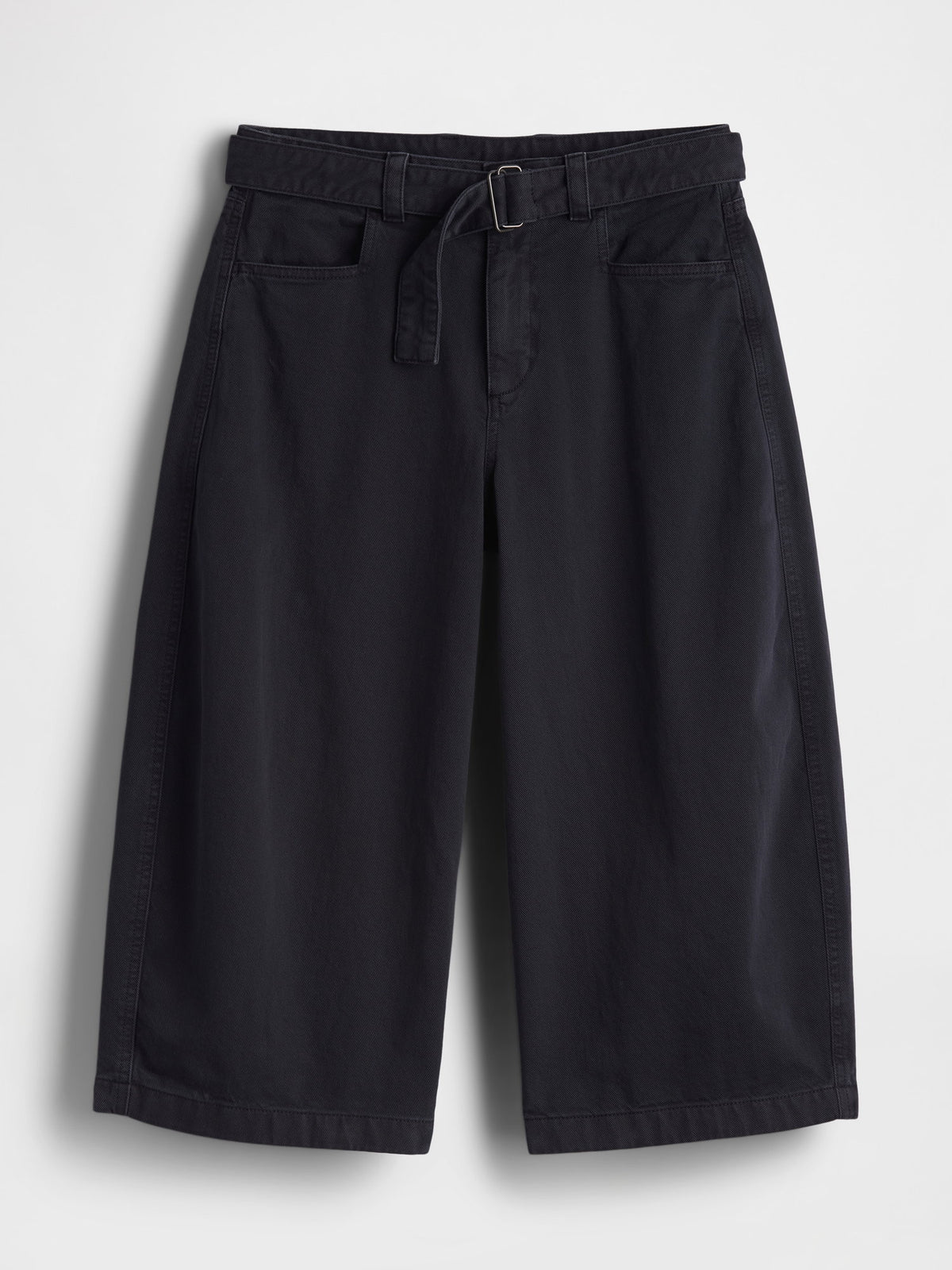 Siyah Mid Rise Kemerli Culotte Barrel Pantolon
