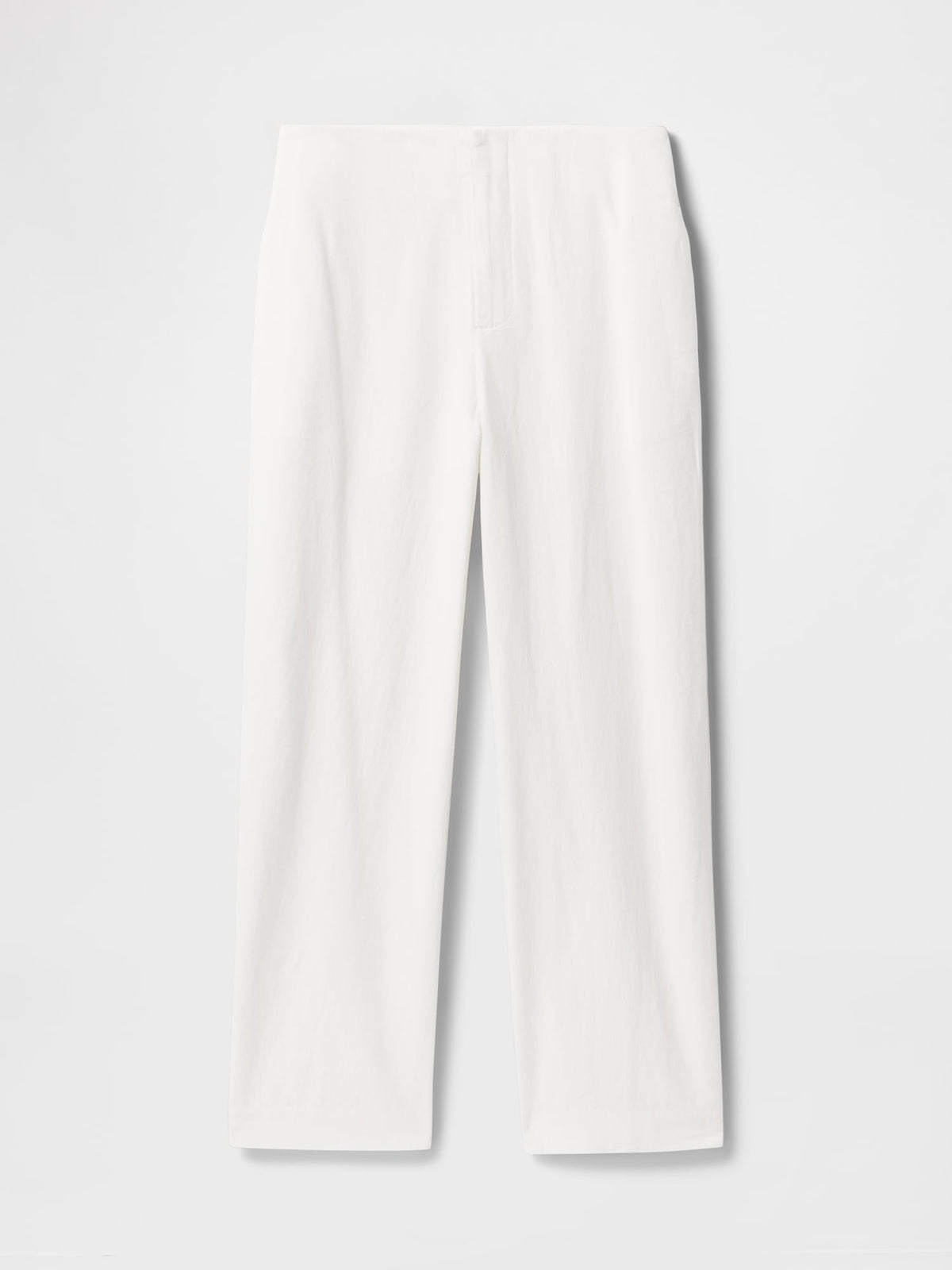 Beyaz Keten Karışımlı Relaxed Straight Ankle Pantolon