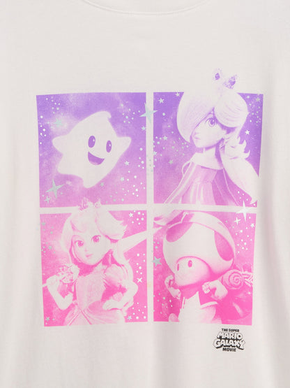 Beyaz Süper Mario Oversized Grafik Baskılı T-shirt