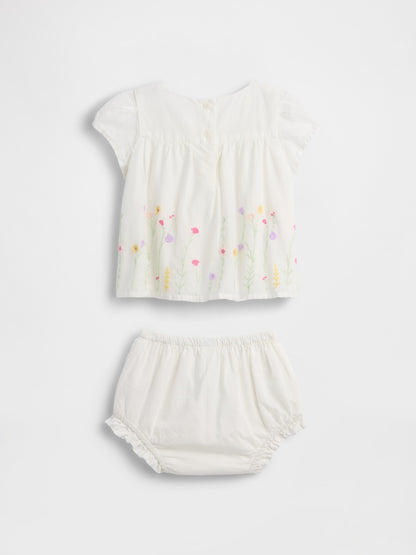 Beyaz Çiçek Işlemeli Outfit Set