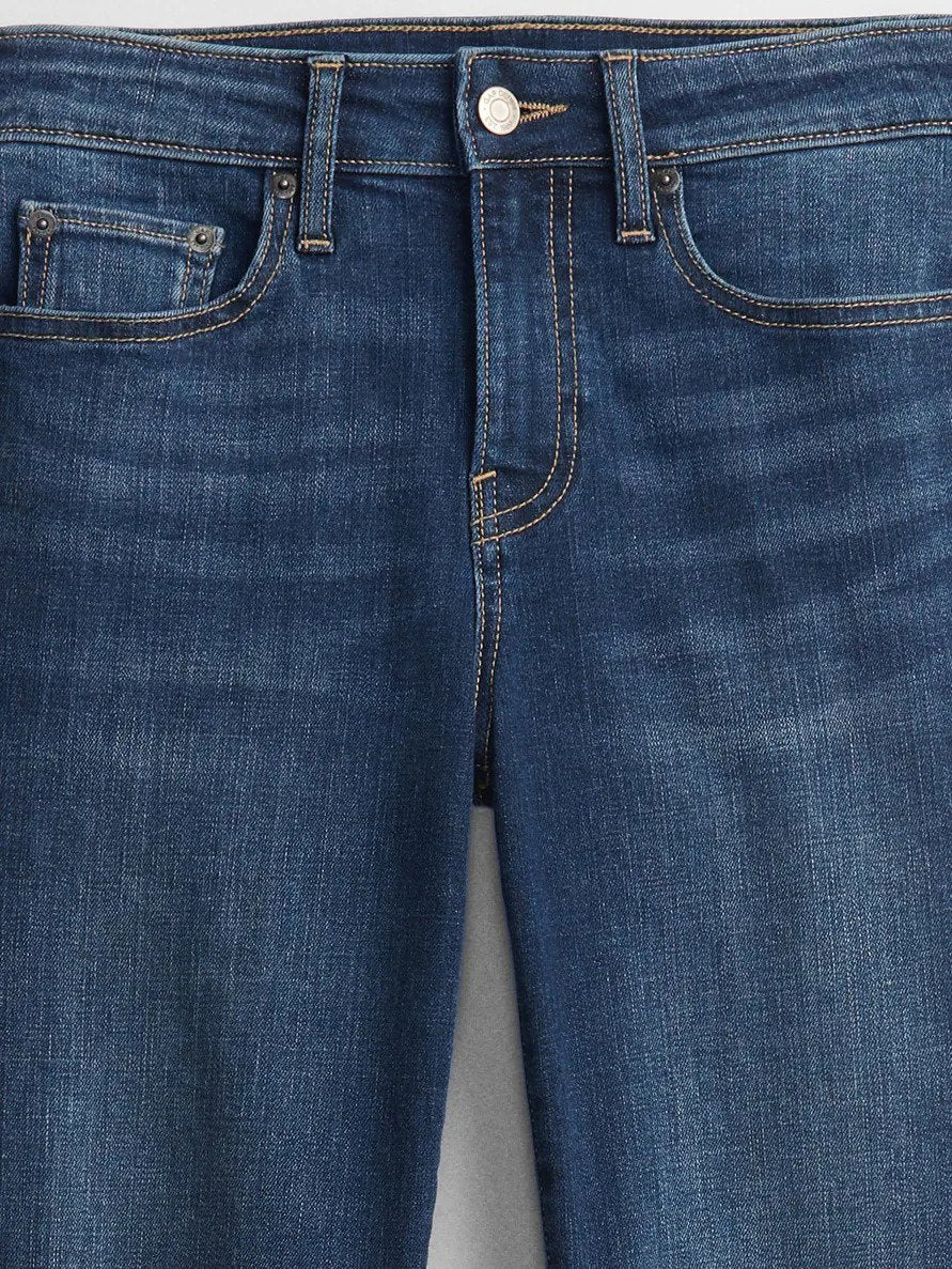 Koyu Mavi Mid Rise Straight Jean Pantolon