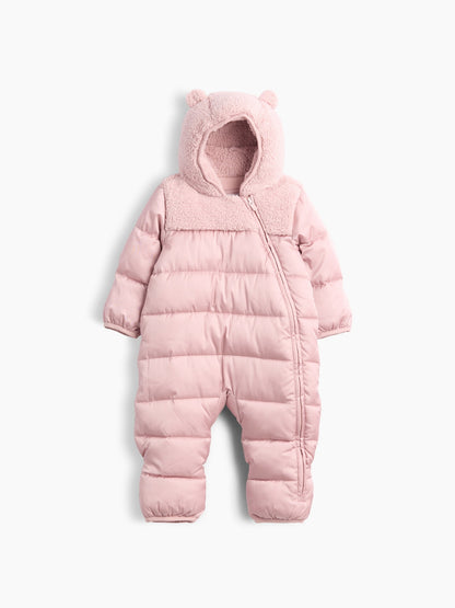 Pembe Kapüşonlu Kar Tulumu