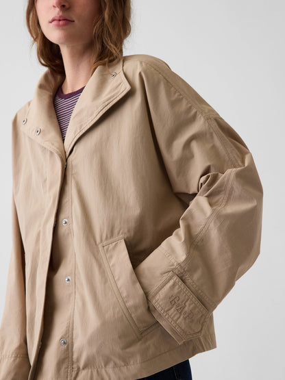 Bej Poplin Oversized Anorak Ceket