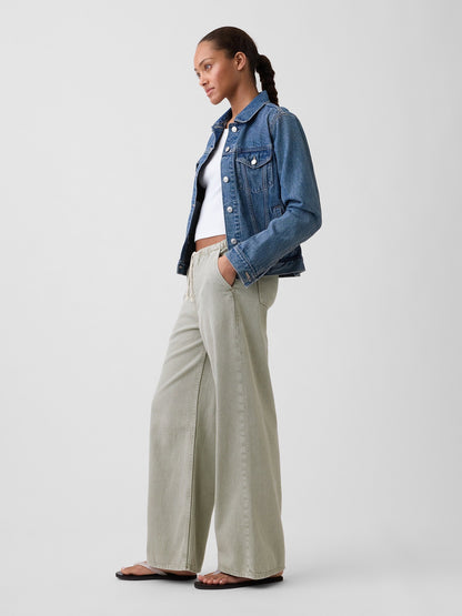 Gri Mid Rise Pull-on Wide-leg Jean Pantolon