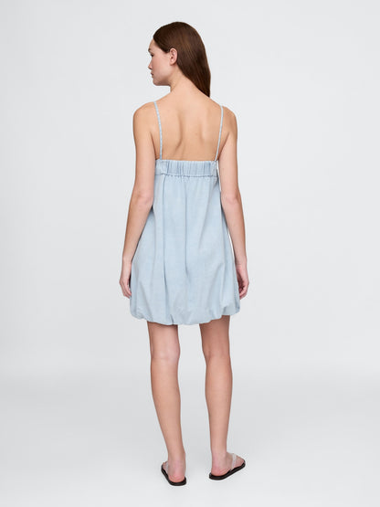 Açık Mavi Denim Bubble Mini Elbise