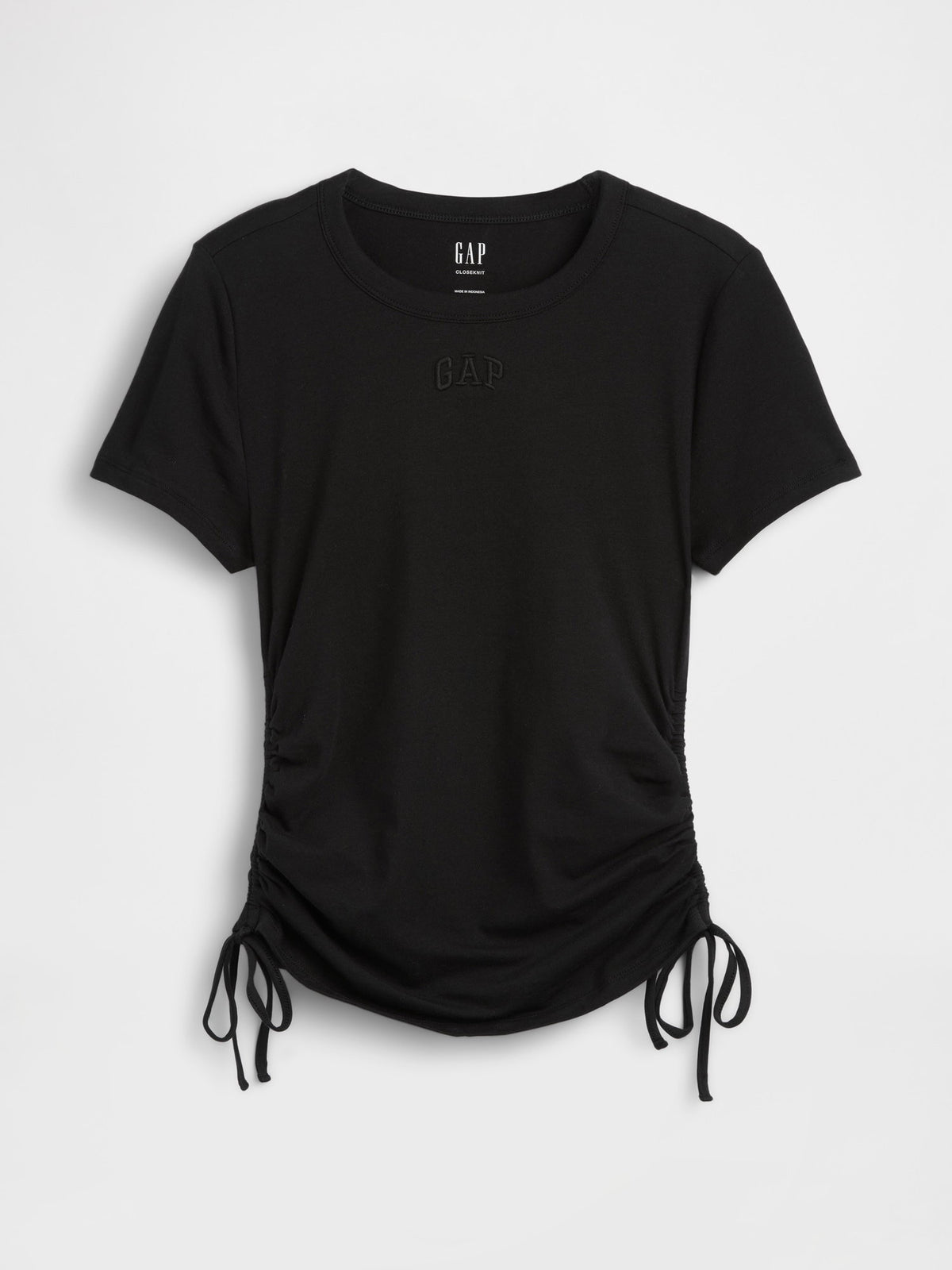 Siyah Closeknit Jersey Logo Ruched Side-tie T-shirt