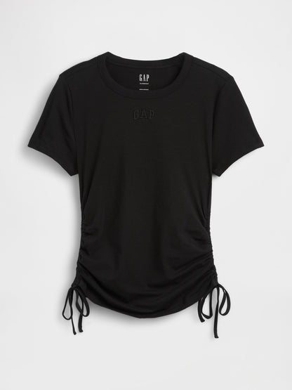 Siyah Closeknit Jersey Logo Ruched Side-tie T-shirt