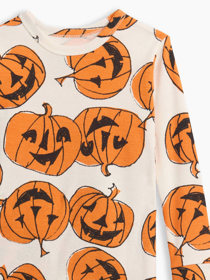 Krem Halloween Baskılı Pijama Takımı