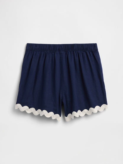 Lacivert Pull-on Keten Karışımlı Şort Etek