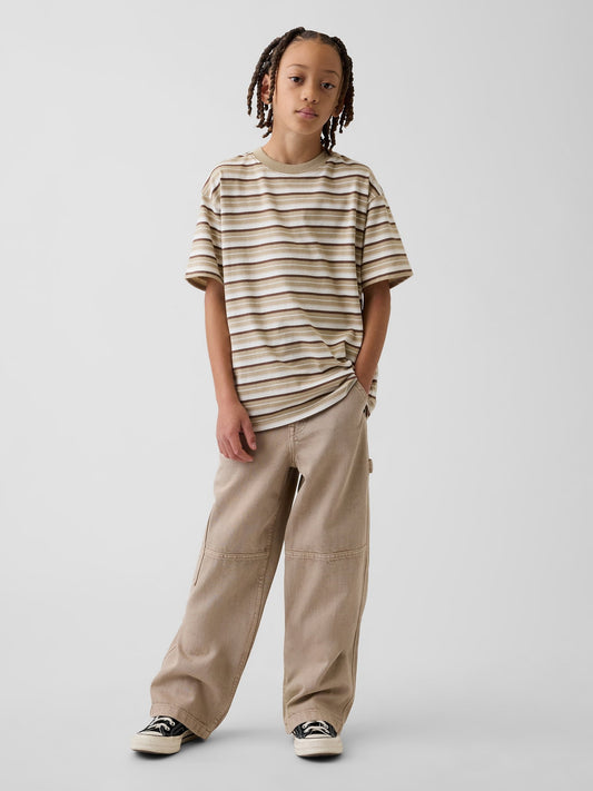 Bej Kids Baggy Carpenter Jean Pantolon