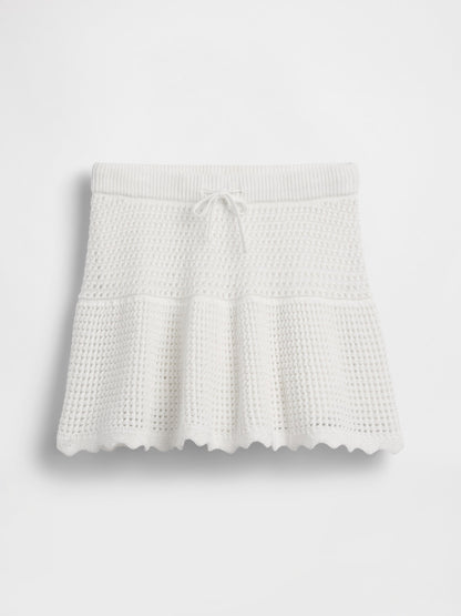 Beyaz Tiered Crochet Şort Etek