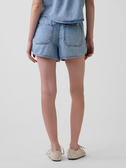 Açık Mavi Mid Rise Ultrasoft Denim Easy Dolphin Şort