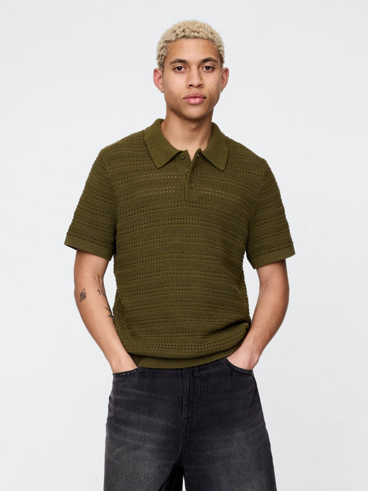 Haki Örgü Polo T-shirt