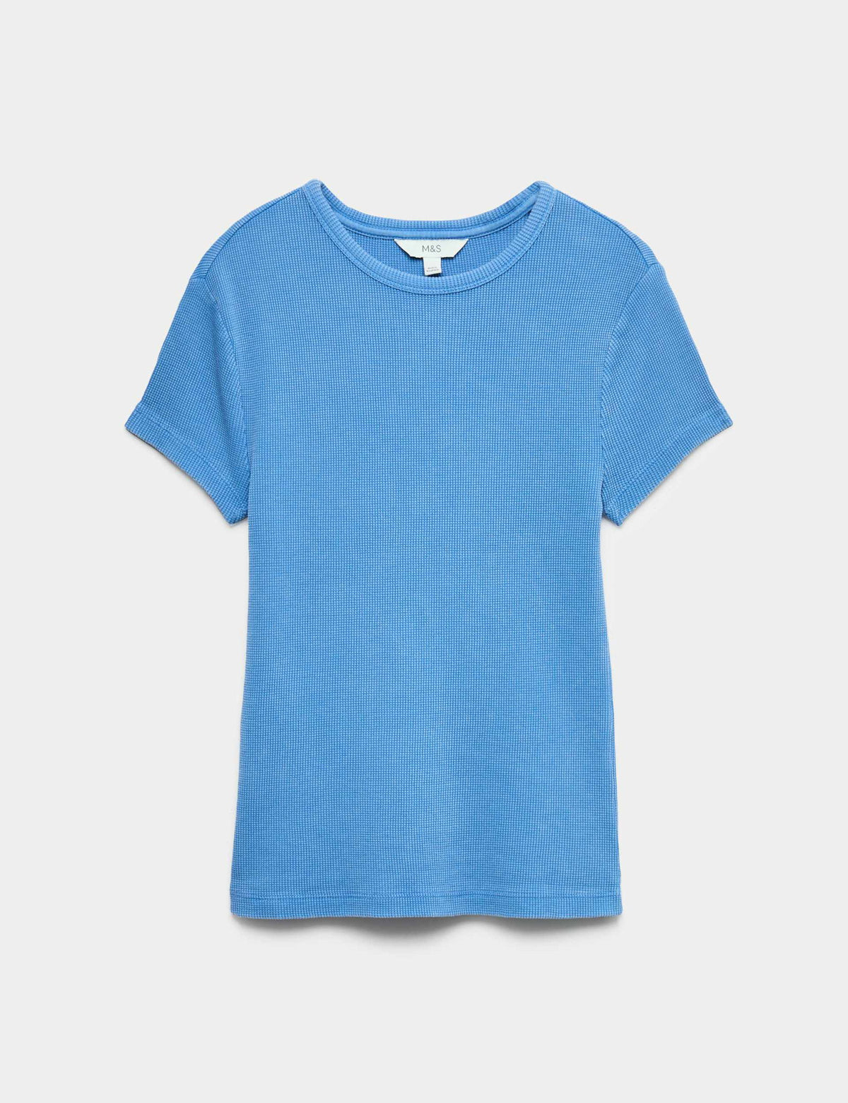 Saf Pamuk Waffle Dokulu T-shirt