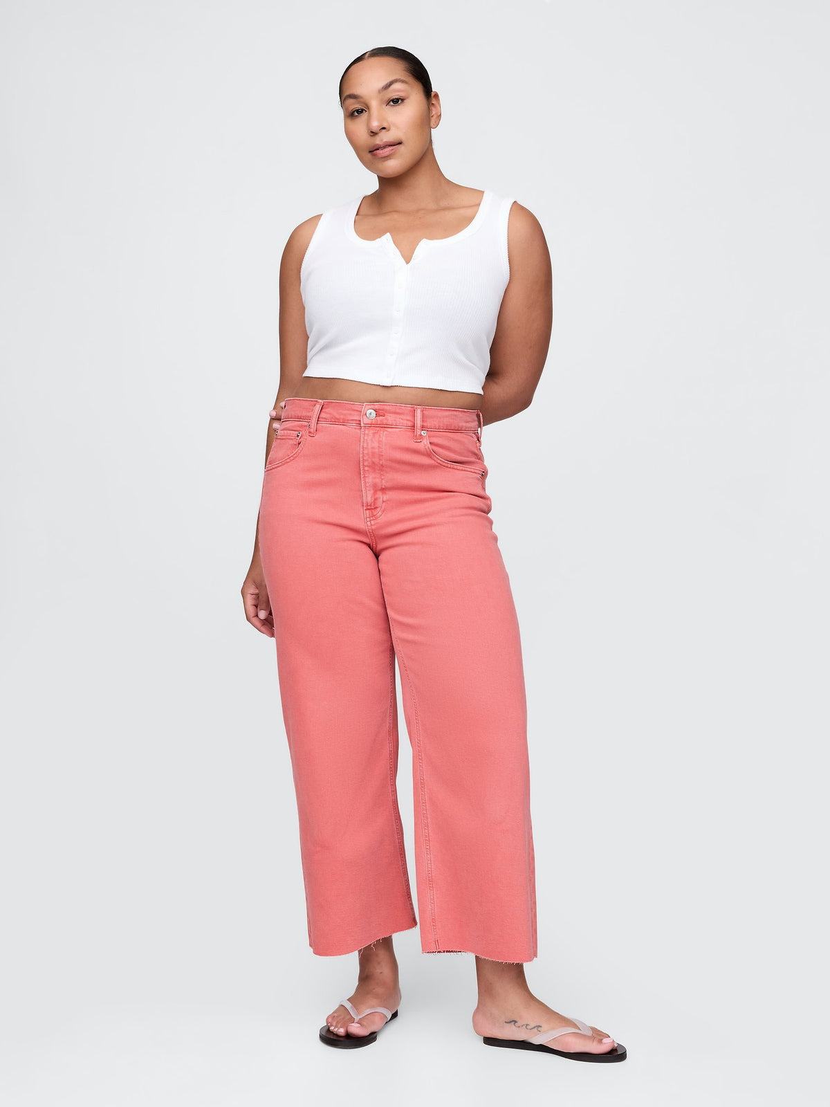 Pembe High Rise Stride Wide-leg Ankle Jean Pantolon