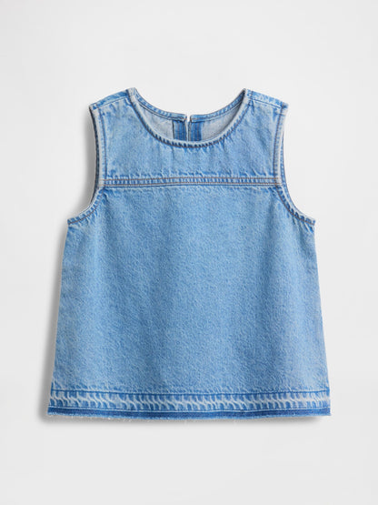 Açık Mavi Denim Shell Kolsuz Bluz