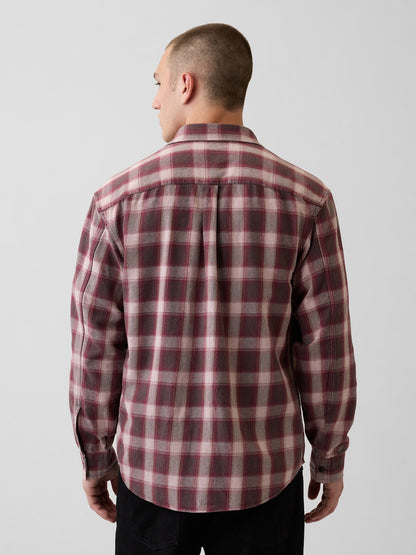 Bordo Twill Relaxed Kareli Gömlek