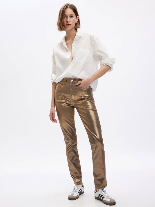 Sarı High Rise Metalik Vintage Slim Washwell™ Jean Pantolon
