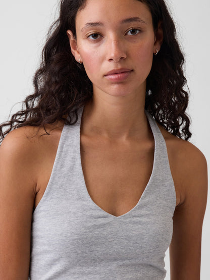 Gri Closeknit Halter Crop Bluz