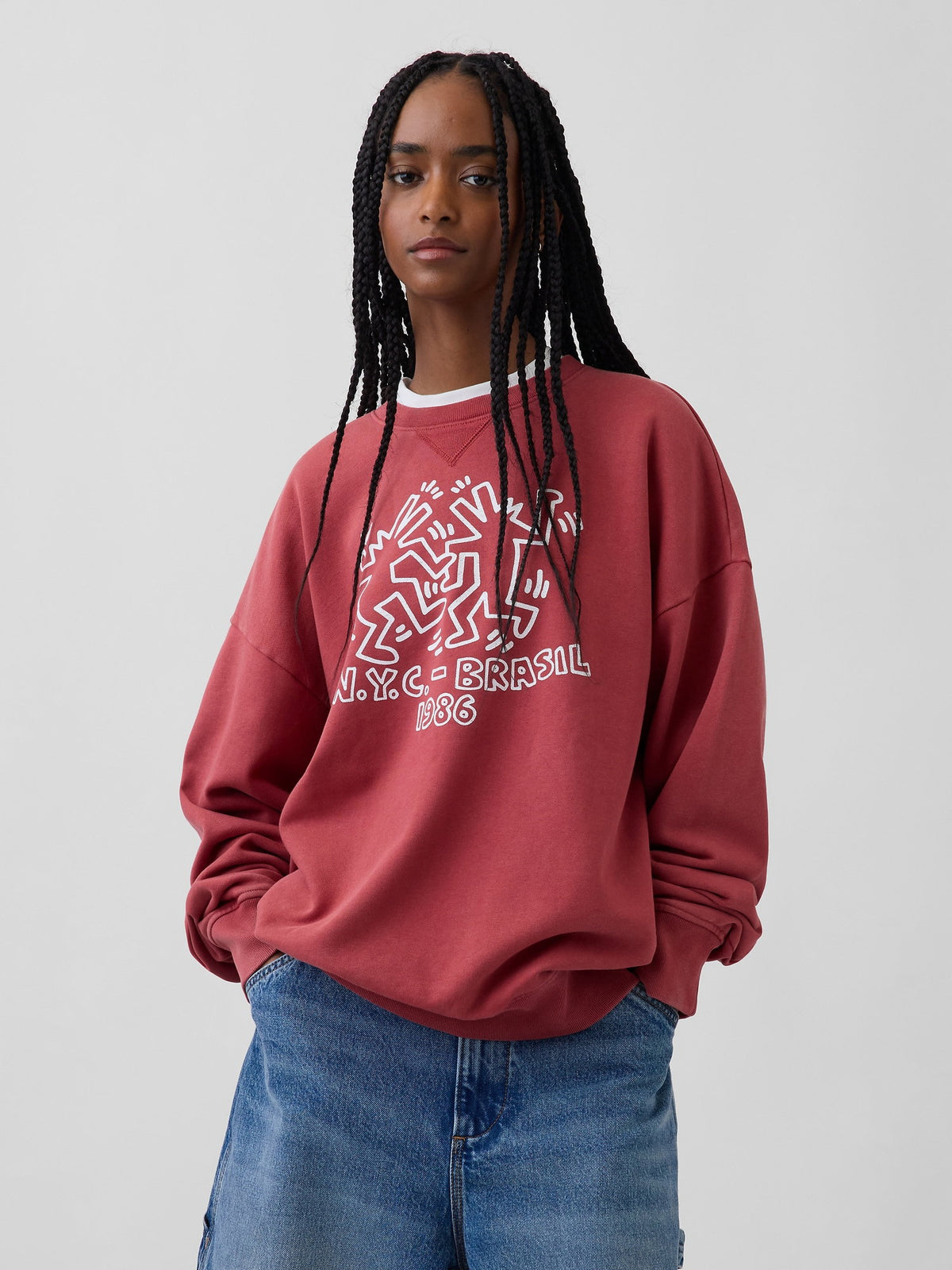 Koyu Kırmızı Keith Haring Heavyweight Logo Sweatshirt