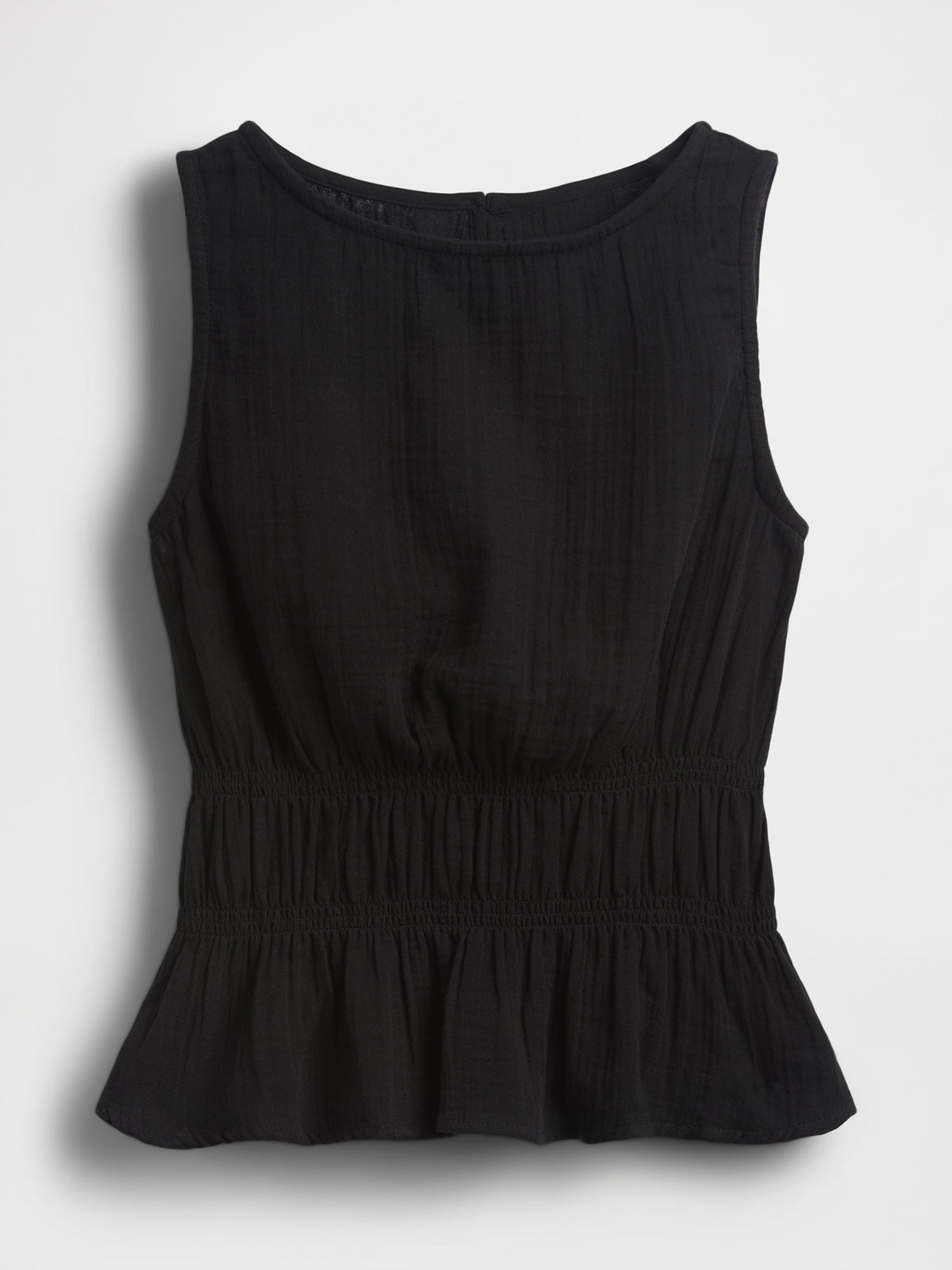 Siyah Pamuklu Gauze Smocked-waist Peplum Bluz